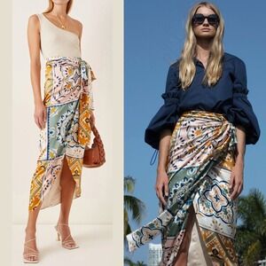 Silvia Tcherassi Silk Skirt S Bonnan Wrap Midi Teal Honey Mosaic